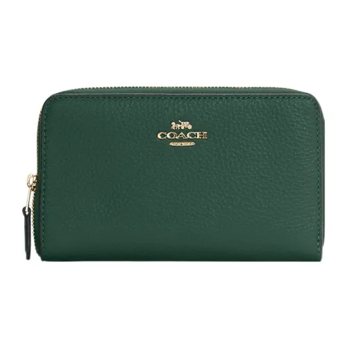 COACH Id Zip Wallet из галечной кожи держатель для карт кошелек средний женский темно-зеленый