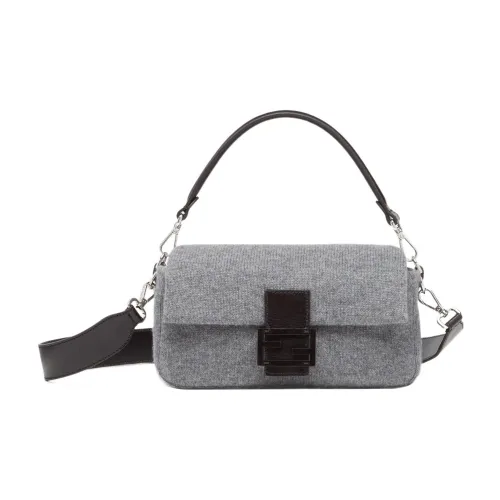 FENDI Baguette Кашемировая ткань с коровьей кожей портативная сумка через плечо женская темно-серый