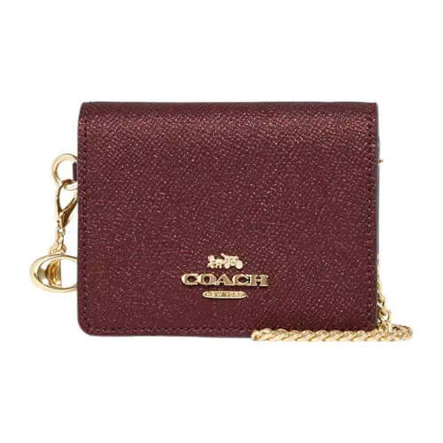 COACH Блестящий Розовый Твил Кожа Сумка через плечо Кошелек Мини Женский Бордовый