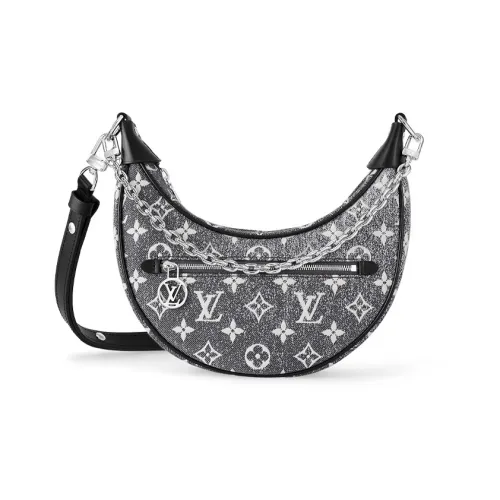 LOUIS VUITTON Loop Деним с коровья кожа отделка сумка PEA сумка через плечо женская серый