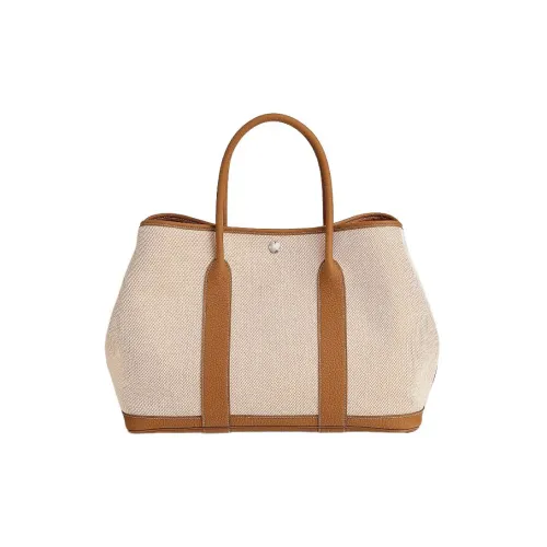 HERMES Garden Party Холст с Negonda Телячья кожа Холст Плечевая сумка Сумка Unisex Light Бежевый Абрикосовый Желтый Золотой