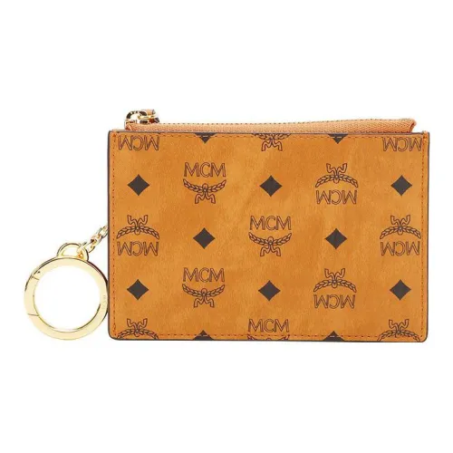 MCM Покрытый холст с кожаными вставками держатель для карт кошелек для монет кошелек унисекс цвет коньяк