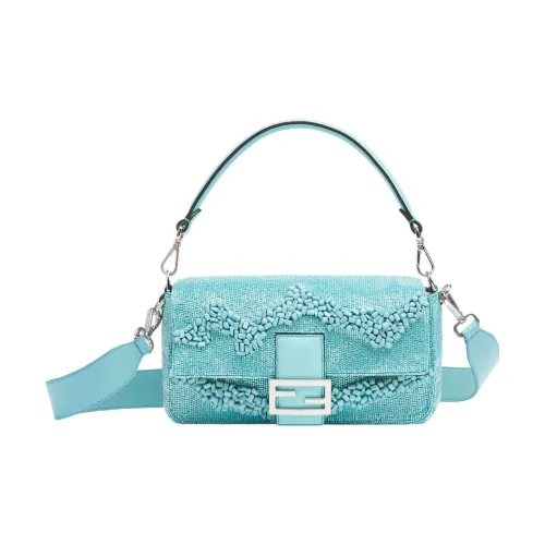 FENDI Baguette Ткань с коровьей кожей Портативная сумка через плечо сумка на плечо Женская Светло-синяя