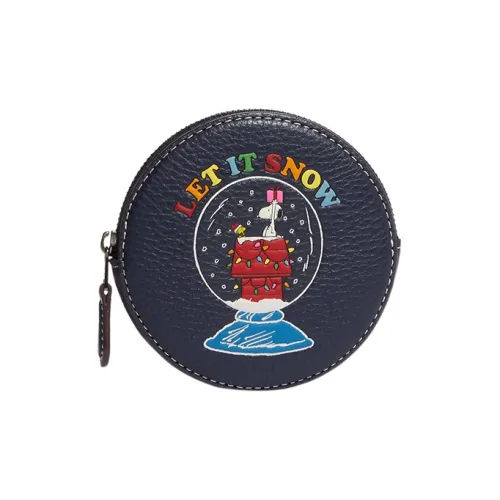 COACH Peanuts Снупи Коллаборация Галечная кожа Мелочь Кошелек Женские Морской синий