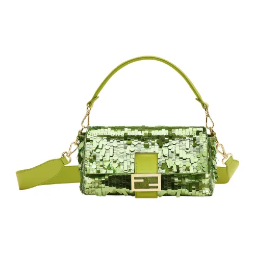 FENDI Baguette Ткань с Овчина Портативный Сумки через плечо Сумка через плечо Средний Женские Изумрудно-зеленый