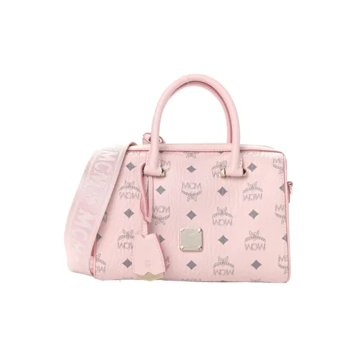 MCM Essential Visetos Origina Кожа Сумка-подушка Бостонская сумка Сумка на одно плечо Женская Розовая