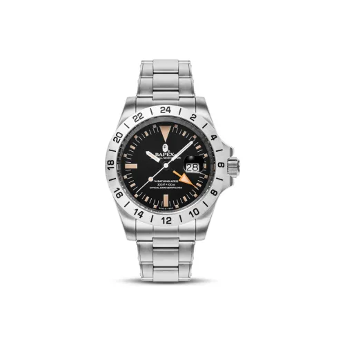 A BATHING APE Head Series Кварцевый механизм Нержавеющая сталь Ремешок Часы 44 мм Мужские часы Черный циферблат 0ZXWHM187006J