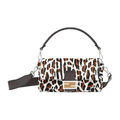 FENDI Baguette Воловья кожа с разделенной овчьей кожей портативные сумки через плечо сумка на плечо женская черный белый и коричневый