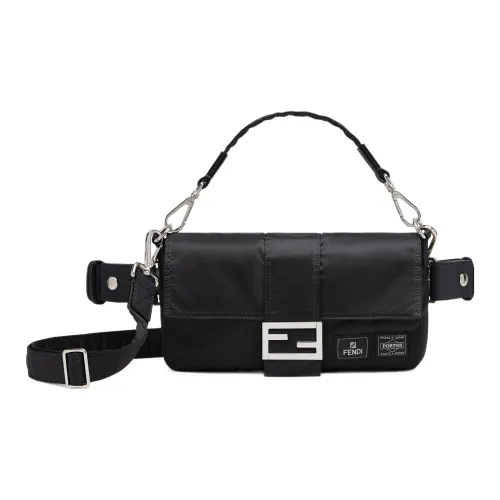 FENDI PORTER Collaboration Baguette Коровья кожа Сумка Бананка Средний Мужской Черный