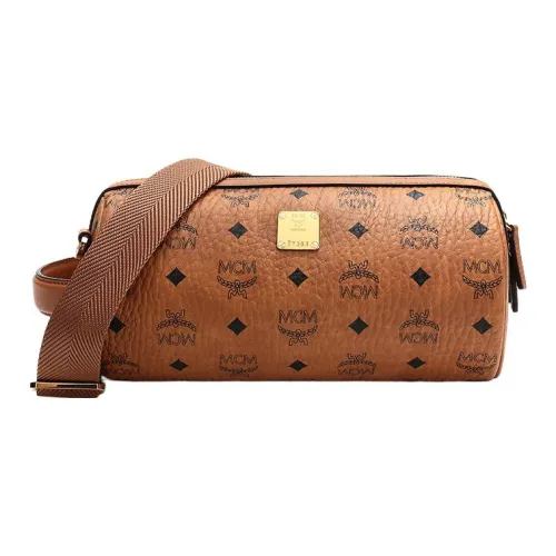 MCM Klassik Visetos Искусственная кожа Цилиндр Сумка через плечо Маленький Мужской Коньяк
