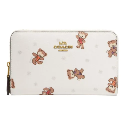 COACH Id Zip Wallet Холст с покрытием и гладкая кожа Держатель для карт кошелек Средний Женский Мел Белый