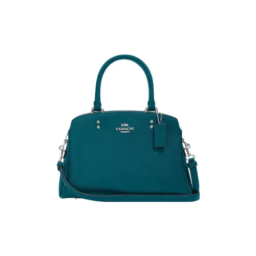 COACH Lillie Крестообразная текстура кожа через плечо сумка средний размер женская глубокий бирюзовый