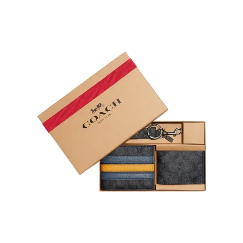 COACH 3 IN 1 Wallet Холст с Галечная кожа Держатель для карт кошелек Мужской Уголь с Деним Цвет