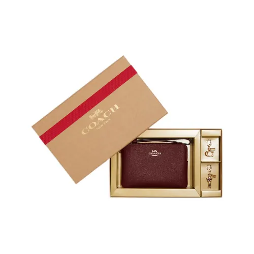 COACH Corner Zip Кожа Клатч Запястье Сумка Мини Женские Вишнево-красный