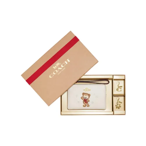 COACH Corner Zip Галечная кожа Обхват запястья Сумка Клатч Маленький Женский Мел Белый