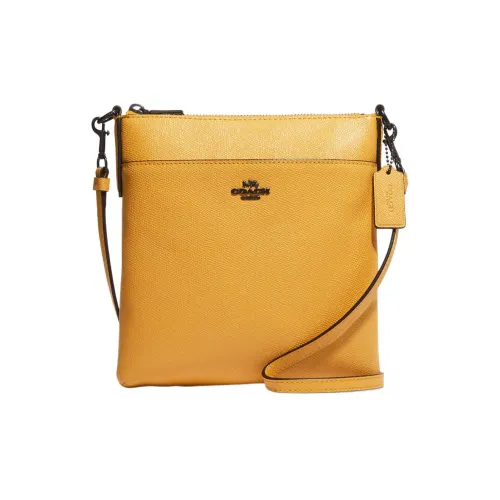COACH Kitt Крестообразная текстура Кожа Сумка через плечо Маленькая Женская Желтая