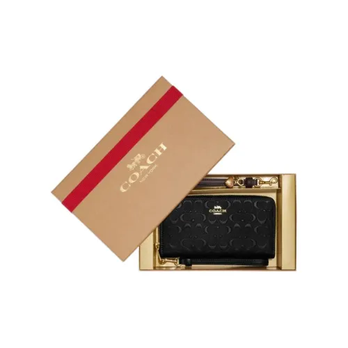 COACH Zip Around Гладкая Телячья Кожа С Кожаными Вставками Держатель для Карт и Кошелек Женский Черный