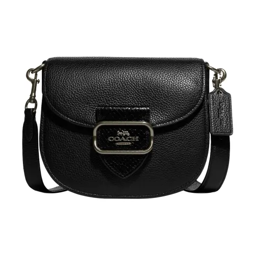 COACH Сумка Saddle из кожаной галечницы сумка через плечо маленькая женская черная