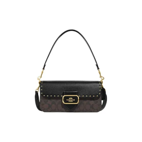 COACH Коровья кожа Пэчворк Портативная Сумка через плечо Сумка на плечо Большая Женская Коричневая и Черная