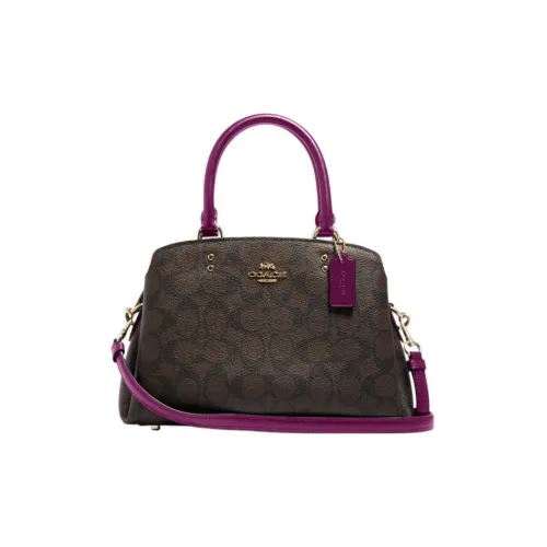 COACH Lillie Холст с покрытием и гладкая кожа Сумка через плечо Сумка Мини Женская Коричневый Темный Пурпурно-розовый