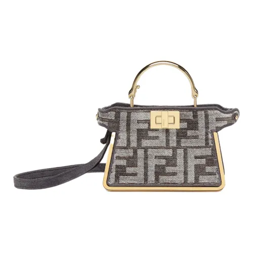 FENDI Peekaboo ISeeU Жаккардовая ткань Сумка Сумка через плечо Сумка через плечо Экстра мини Женская Темно-серый