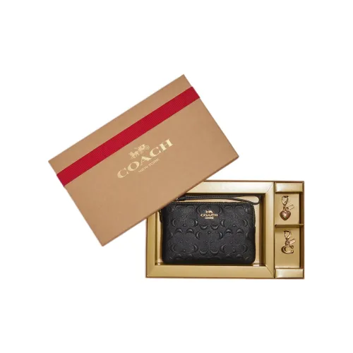 COACH Corner Zip Телячья кожа Кошелек Запястье Сумка Клатч Женские Черный