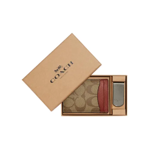 COACH 3 IN 1 Wallet Холст Телячья кожа Держатель удостоверения Картхолдер Картхолдер Картхолдер Мини Мужской Коричневый+Терракота