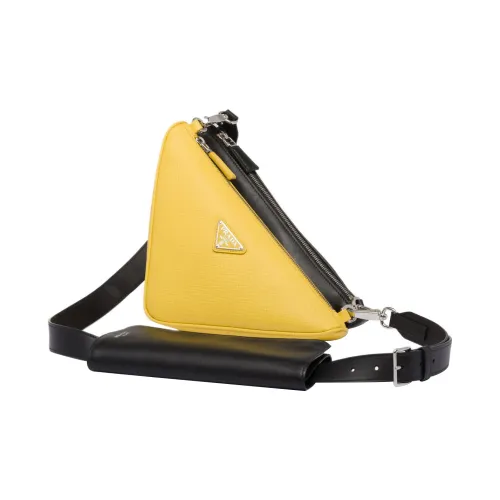 PRADA Кожа Треугольная Сумка Сумка через плечо Мужская Черная Солнечно-Желтая