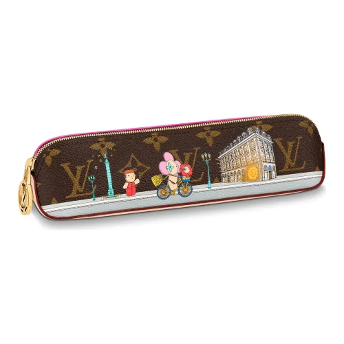 LOUIS VUITTON Монограмма Покрытый холст с коровья кожа Pen Сумочка для украшений Мешок для хранения Женские Коричневый