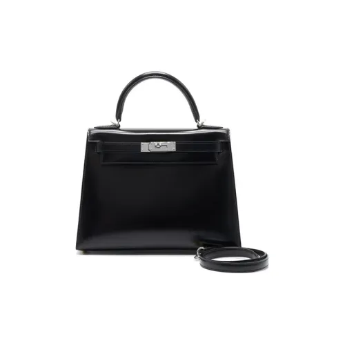 HERMES Kelly Кожа Коробка Сумка Kelly Сумка через плечо Сумка Женская Черная