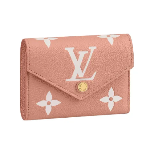 LOUIS VUITTON Victorine Тисненый Мягкий Коровья Кожа Кошелек Женский Розовый Кремовый
