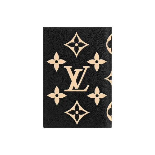 LOUIS VUITTON Тисненый Мягкий Коровья Кожа Passport HOLDER Женский Черный Бежевый