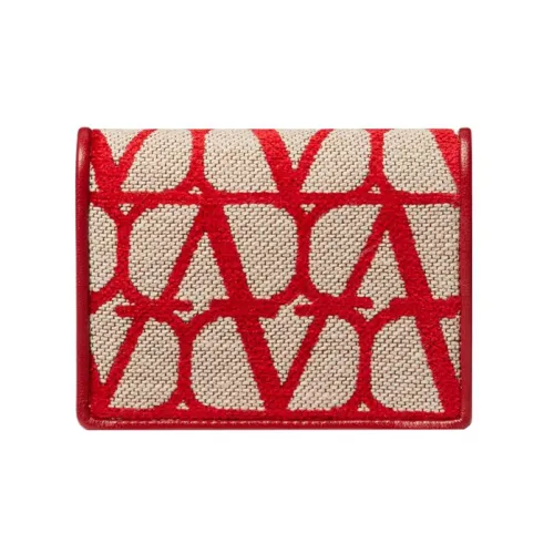 Valentino Кожа Детали Кошелек Маленький Женский Красный Бежевый