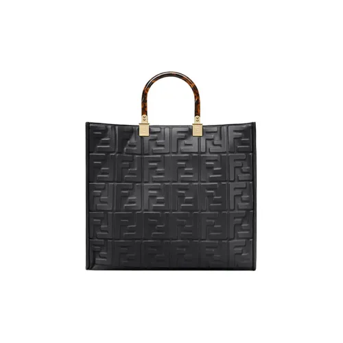 FENDI Sunshine Коровья кожа Тоут Сумка Сумка для покупок Сумка через плечо Сумка среднего размера Женская Черная