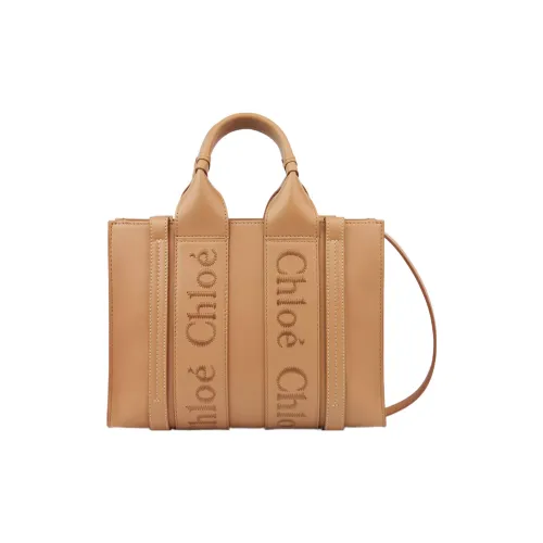 Chloe Woody Smooth Calfskin Tote Bag Shopping Bag Shoulder Bag Handbag Small Women's Light Umber