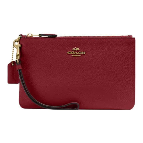 COACH Wristlet Полированная кожа GRAIN LEATHER Запястье Сумка Клатч Маленький Женский Вишневый Красный