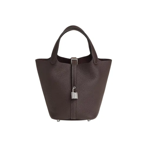 HERMES Picotin Lock Clemence Bullock Кожа Корзина Сумка Ведрообразная Сумка Женская Сумка 3S Macassar Эбеновое Дерево Цвет