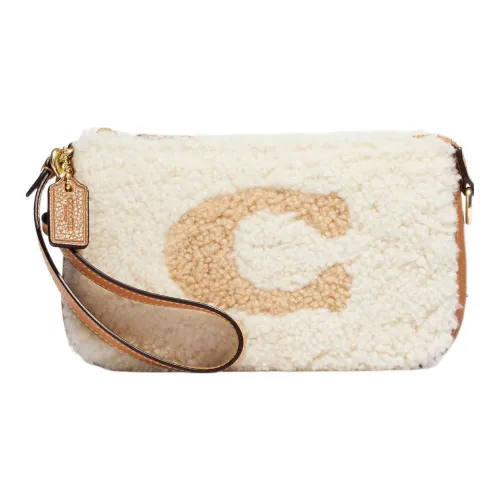 COACH Nolita Shearling Корова Кожа Запястье Сумка Клатч Маленький Женская Белый и Коричневый