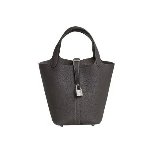 HERMES Picotin Lock Maurice Bullock Кожа Корзина Сумка Ведрообразная Сумка Сумка 18 Женская 88 Графитовый