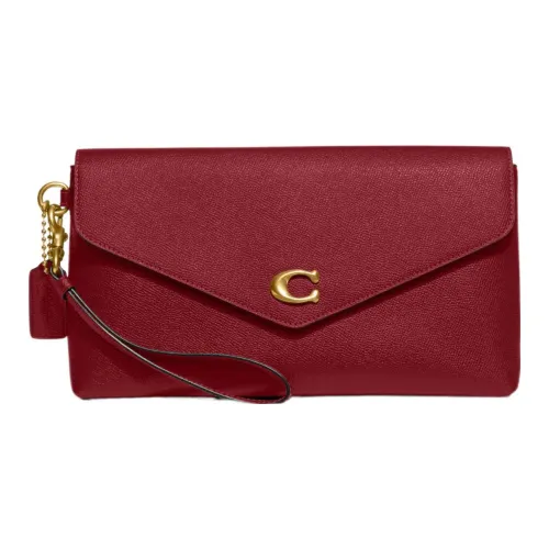 COACH Wyn GRAIN LEATHER Сумка на запястье Клатч Большая Женская Вишнево-красная