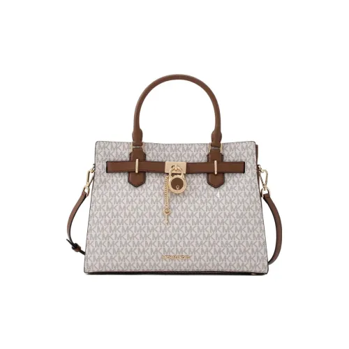 MICHAEL KORS Hamilton Legacy Покрытый холст Сумка через плечо Сумка среднего размера Женская Белая и Желудево-коричневая