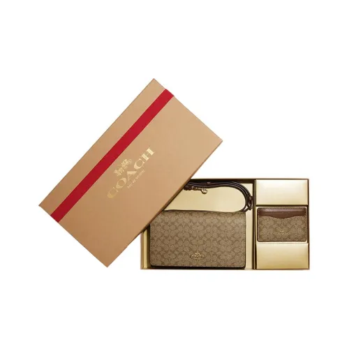 COACH Canvas с кожаными вставками держатель для карт клатч сумка через плечо маленький женский коричневый