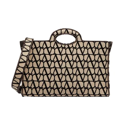 Valentino Ткань Тоут Сумка Сумка для покупок Сумка Большая Женская Бежевая и Черная
