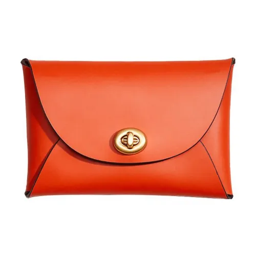 COACH Pouch Галечная кожа Клатч Монета Кошелек Средний Женский Оранжевый Красный