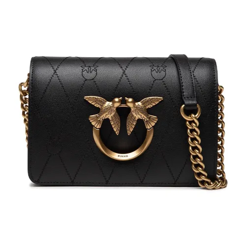 PINKO Click Series Коровья кожа Swallow Сумка Сумка через плечо Мини Женская Черная