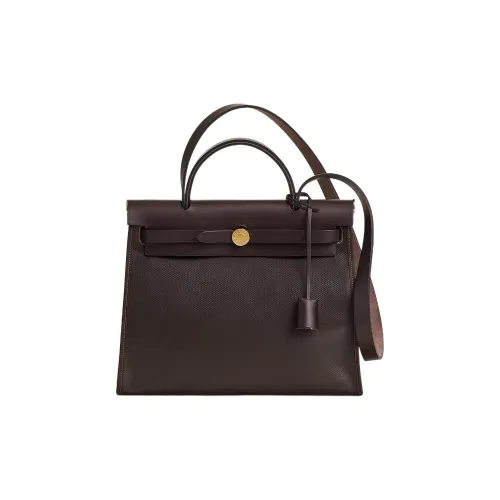 HERMES Herbag Zip Berline Холст с Hunter Коровья кожа Сумка через плечо Сумка Унисекс Эбеновый