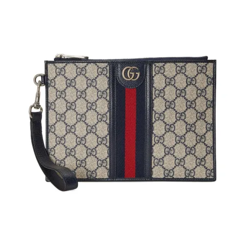 GUCCI Ophidia Холст и Кожа Обмотка Клатч Мужской Бежевый Синий