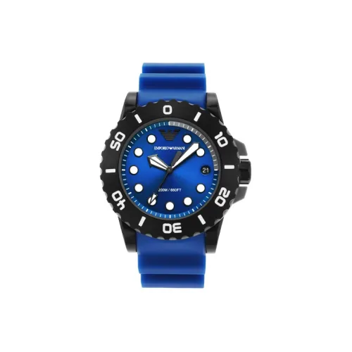 EMPORIO ARMANI Часы Кварцевый механизм Резиновый ремешок Синий циферблат Мужской AR11476