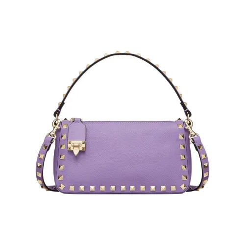 Valentino Rockstud Рельеф Телячья Кожа Сумка-багет Сумка через плечо Сумка Маленькая Женская Фиолетовая