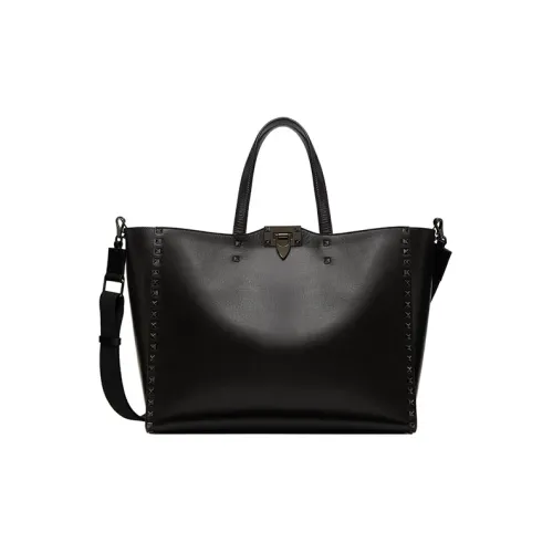 Valentino Rockstud Телячья кожа с рельефом Тоут Сумка Сумка для покупок Сумка через плечо Сумка Мужская Черная